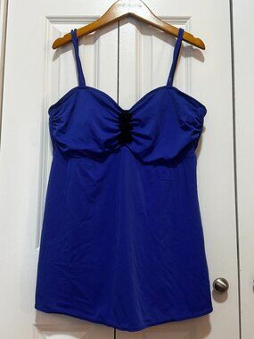 Blue Tankini Top Swim Tank Floral Accent Adjustable Straps Size Unknown